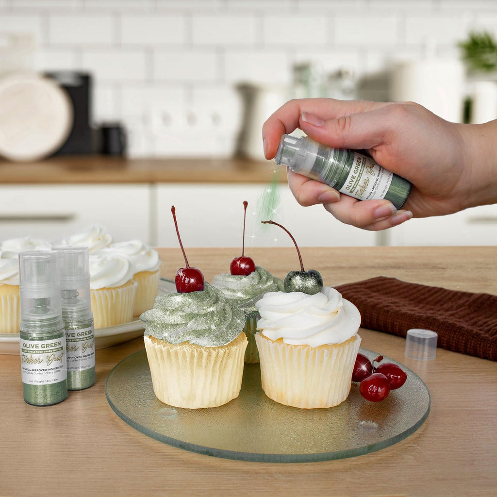 Bakell - Olive Green Tinker Dust (4g, 1x Mini Spray Pump) Edible Glitter for Food, Desserts, and Beverages!