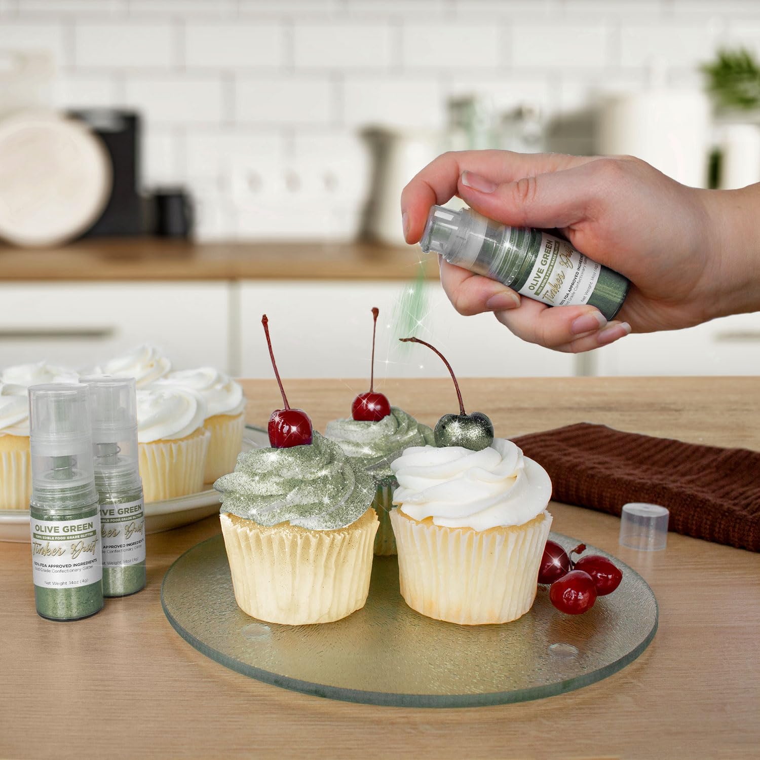 Bakell - Olive Green Tinker Dust (4g, 1x Mini Spray Pump) Edible Glitter for Food, Desserts, and Beverages!