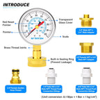 MEANLIN MEASURE 0~200Psi 3/4" Female Water Pressure kit Plus 5 adapters, 2.5" FACE DIAL Multi-Purpose Pressure Gauge kit with Red Indicator Hands, Hydraulic Tester Suitable for Gardens, Water Pipes