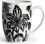 16oz Black and White Boho Floral Mug - Unique Coffee Mugs and Tea Cup, Novelty Ceramic Cups Gifts for Women and Men.