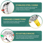 -30inHG-0psi Stainless Steel Glycerin Liquid Filled Vacuum Pressure Gauge 1/4" NPT 2.5" Face Dial Center Lower Mount, for Water, Oil and Air Pressure Testing (with Range Mark Pointer)