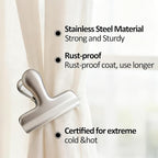 6 Pack Heavy-Duty Stainless Steel Chip Clips，3" Wide Air Tight Bag Clips for Food，Air Tight Seal Food Bag for Kitchen & Home (Silver Finish)