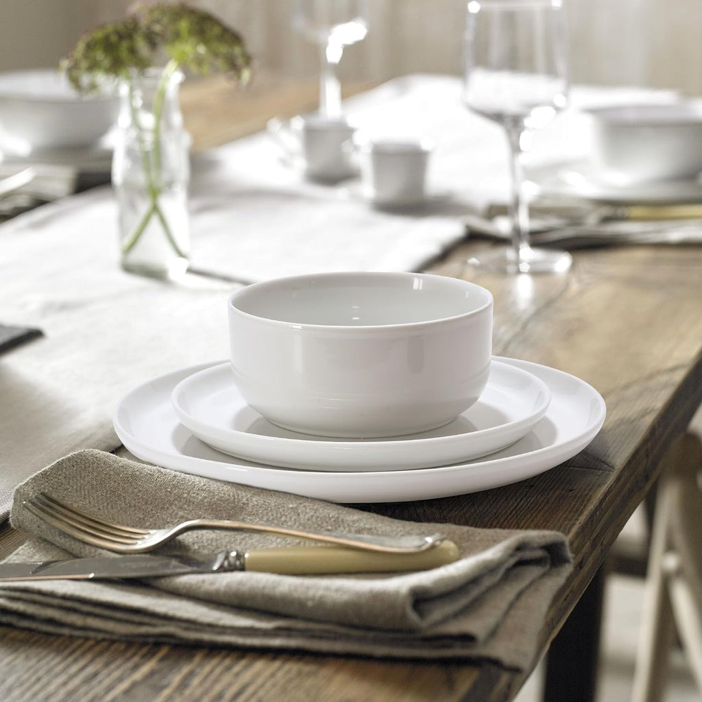 12 Pieces Porcelain Dinnerware Set, Modern Serving Plates and Bowls Sets, Premium White Dishes Set for 4, Chip and Scratch Resistant Dishware Sets Kitchen Dish Dining Ware Tableware Set, White