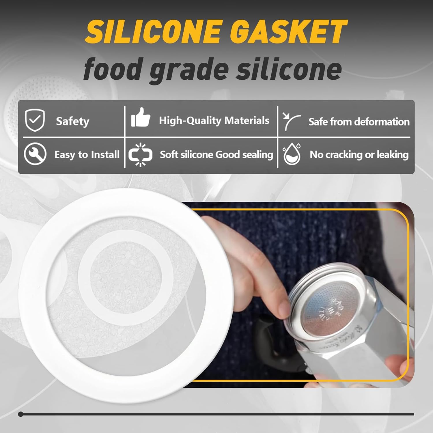 6 Pcs Gasket Seal Rings for Bialetti Moka Express Dama 9 Cups - Spare Food Grade Silicone Sealing Rings for Aluminium Stovetop Coffee Maker Pots