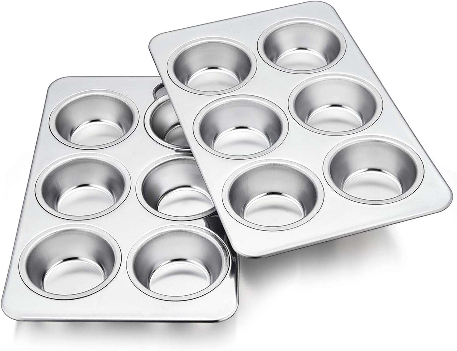 TeamFar 2 Packs Muffin Pan, Stainless Steel Muffin Cupcake Pan Tin Tray for Baking, for Mini Cakes/Tarts/Quiche, Healthy & Sturdy, Oven & Dishwasher Safe (6-Cup)