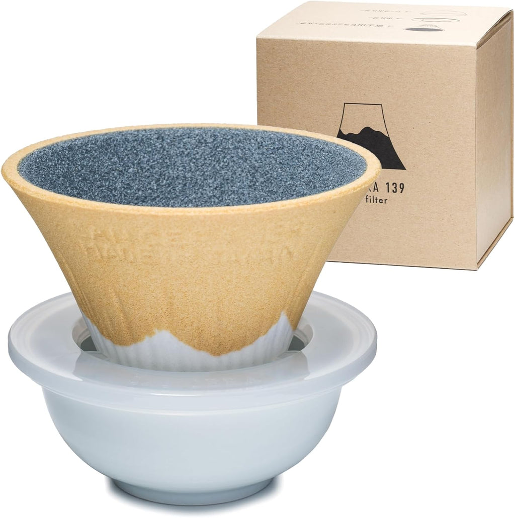 Ceramic Reusable Coffee Filter Dripper Paperless Sustinable Mt. Fuji Made in Japan (Yellow)