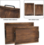LIBWYS Rustic Wooden Serving Trays with Handle-Set of 2-Decorative Nesting Food Board Platters for Breakfast, Coffee Table/Butler (Large 15.8x11.8x1.2 inches, Small 13.4x9.4 x1.2 inches)