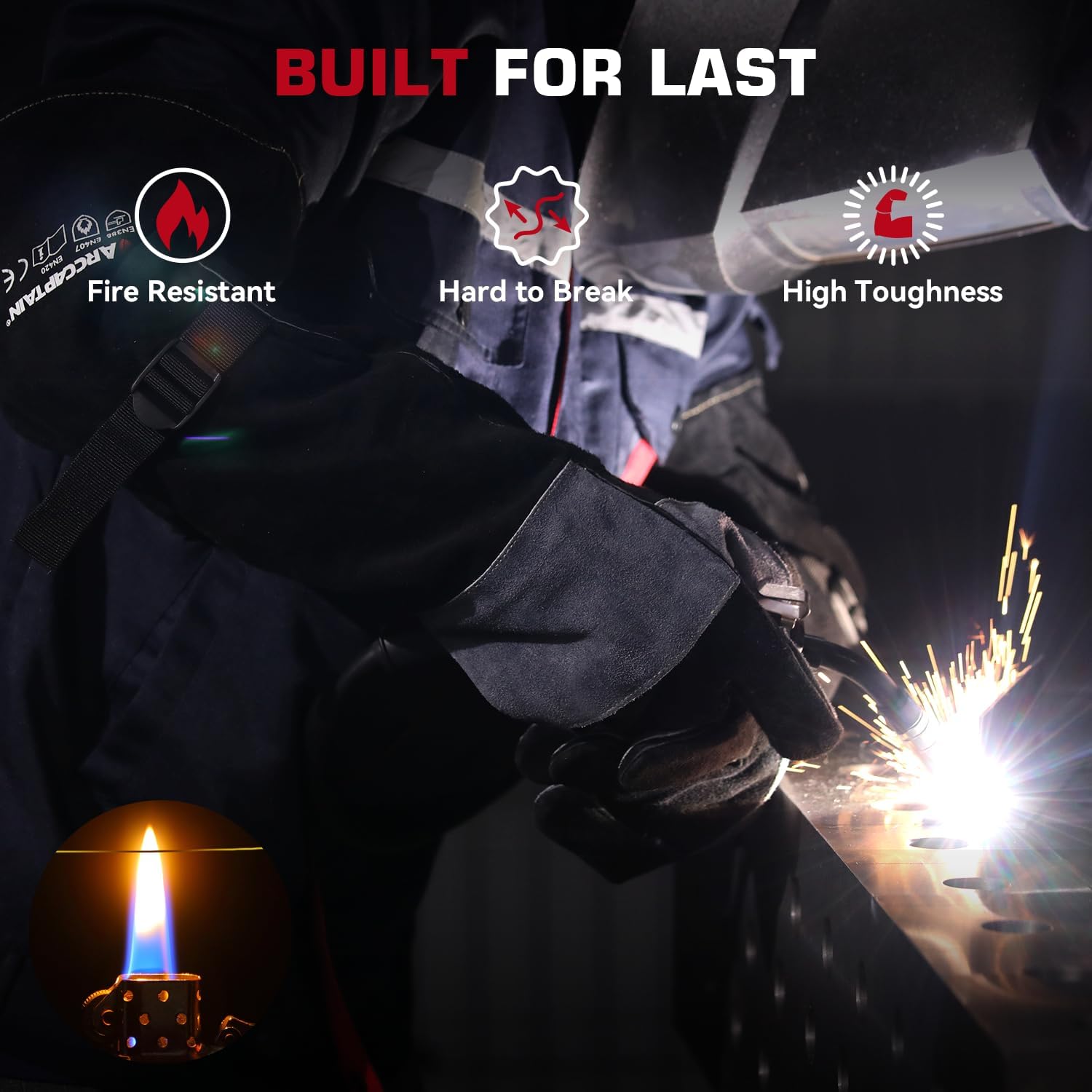 ARCCAPTAIN 24 inches Leather Welding Gloves - Bite Proof Animal Handling, Heat/Fire Resistant for Reptile, Dog, Falcon, Stick, Mig, Forge, Grill, Fireplace