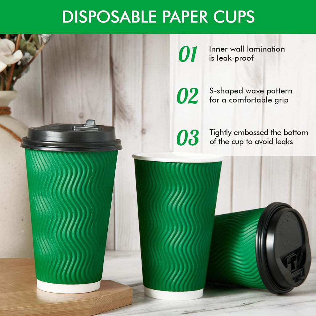 80 Count 16 OZ Coffee Cups with Lids, Insulated Ripple Wall Paper Hot Coffee Paper Cups for Hot Drinks