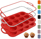 2 Packs 12 Cups Silicone Muffin Pan for Baking with Metal Reinforced Frame Regular Size Cupcake Pan Tray Egg Bites Silicone Cookie Molds Muffin Tin Tart Pans Sheet Set for Oven Dishwasher Safe