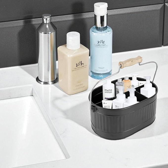 Alpha Living Home 4-Compartment Flatware Caddy - Metal Cutlery Holder Silverware & Condiment Organizer, Perfect for Kitchen, Dining, and Picnics (Black)