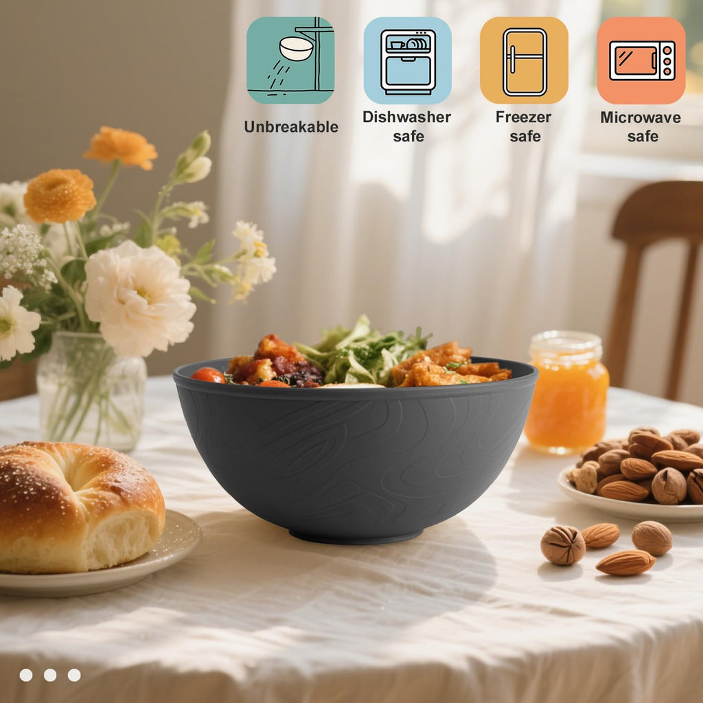 Black Cereal Bowls 40oz for Cereal Lover,Unbreakable Alternative Plastic Bowls Set of 6,Extra Thick Anti-Scald Bowl Sets suitable for Salad,Soup and Fruit.