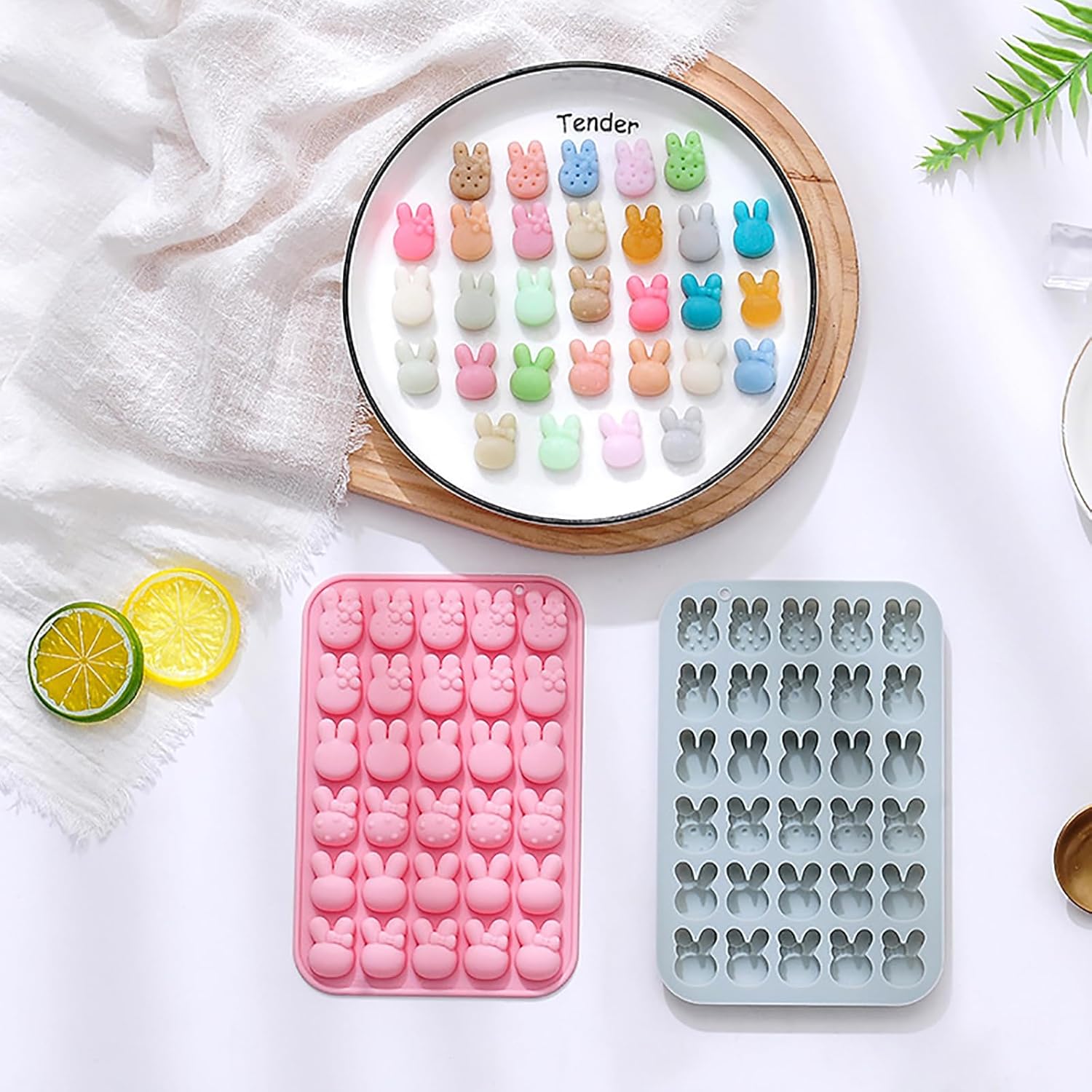 2 Pcs Easter Bunny Silicone Molds, 6 Shaped Rabbit 30 Cavities Candy Mould Wax Melt Tray for Baking Rabbit Chocolate Jello Resin Gummies Cupcake Decor