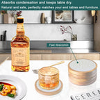 5 Pack Wood Coasters for Drinks, Minacun Absorbent Coaster Set, Drinks Coasters for Coffee Tabletop Protection, Non-Slip, Non-Stick, Suitable for Kinds of Cups Wooden Table Drink, 4.3 Inch White