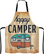 Happy Camper Apron for Women and Men, Adjustable Kitchen Chef Apron for Cooking Baking - Cute Birthday, Anniversary, Mother's Day Apron Presents for Mom Wife Girlfriend Aunt Grandma