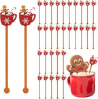 30 PCS Christmas Drink Stirrers Gingerbread Man Holiday Coffee Stirrers Acrylic Xmas Stir Sticks Swizzle Sticks for Cocktails Hot Chocolate Stirrers for Home Office Bar Restaurant