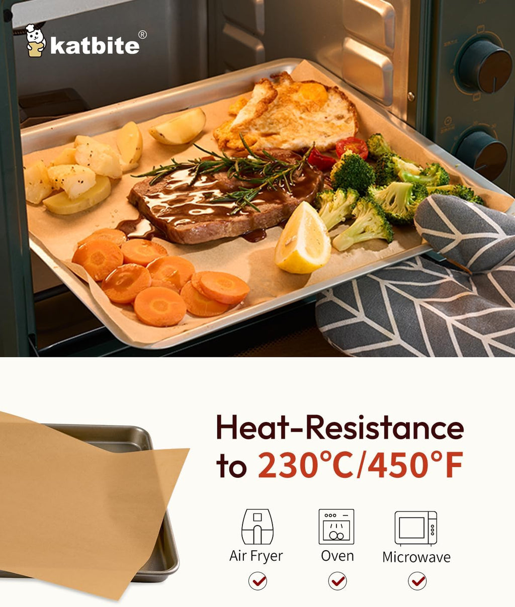 Katbite 400PCS Unbleached Parchment Paper Sheets, 12 x 16 IN Pre-Cut Baking Parchment, Heavy Duty Non-Stick Baking Paper for Half Sheet Cookie Bread Cake Pans, Grilling Meat Pizza,Oven,Air Fryer