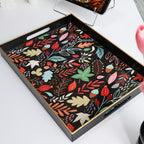 Rectangle Serving Tray with Handles, Coffee Table Tray for Ottoman, Organizer Vanity Tray for Living Room, Outdoor Tray for Patio Entertaining, Serving Breakfast Kitchen Platter LEE3040BH