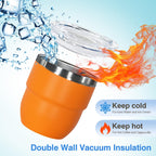 4oz Stackable Cup, Vacuum Insulated Espresso Cup Set of 2, Espresso Shot Glass for Coffee, Double Wall Stainless Steel Mini Tumbler Shot Glasses with Straw and Lid (A-orange2P, 4oz)