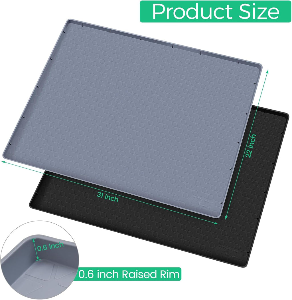 TRZZ Silicone Waterproof Under Sink Mat 31" x 22", Drip Tray and Cabinet Liner for Kitchen and Bathroom, Prevents Water Damage and Organizes Cabinets (Grey)