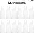 GREEN LIFESTYLE 12 Pack Bib Apron - Unisex White Aprons, Machine Washable Aprons for Men and Women, Kitchen Cooking BBQ Aprons Bulk (Pack of 12, No Pockets, White)