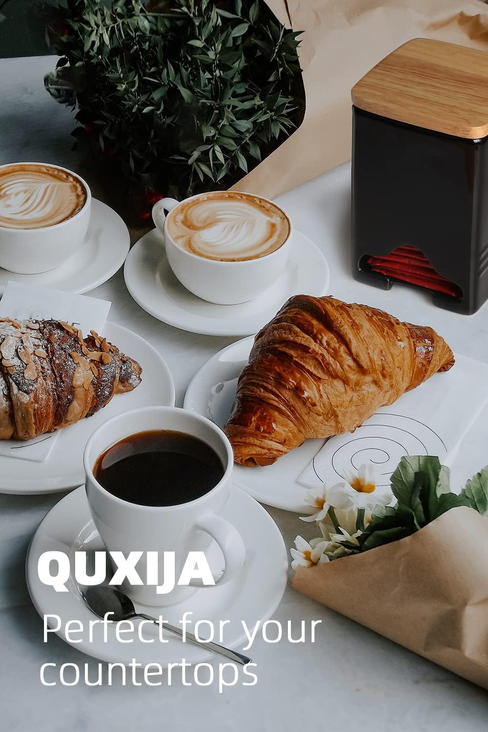 Ceramic Tea Bag Storage Organizer Caddy Holder with Lid (Black)