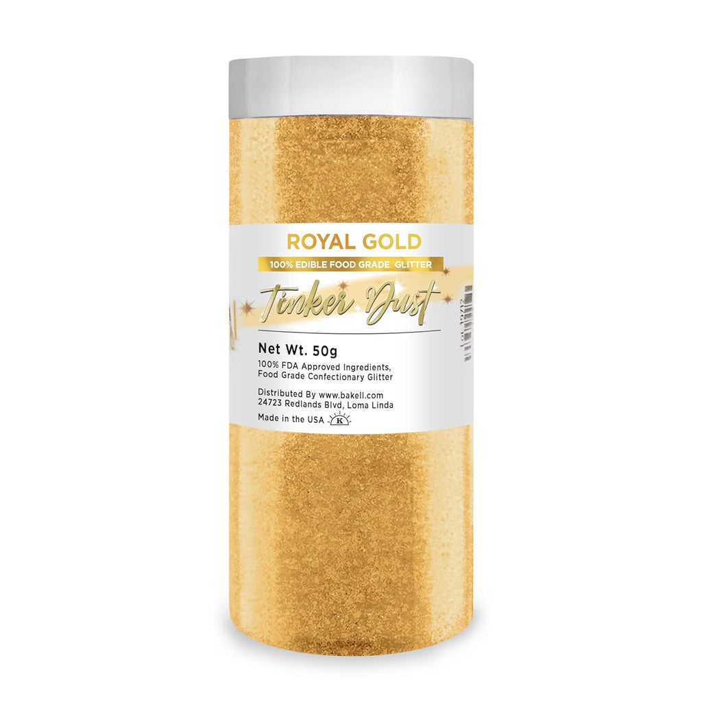 BAKELL Royal Gold Edible Glitter, 50 Grams | TINKER DUST Edible Glitter | KOSHER Certified | 100% Edible Glitter | Cakes, Cupcakes, Cake Pops, Drinks, Dessert Vegan Glitter & Dusts (50g, Royal Gold)