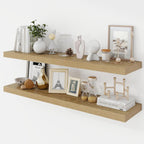 40 Inch Floating Shelves, 9.3" Deep Floating Shelf Wall Mounted, 40" Wall Shelves, Rustic Deep Bookshelf, Large Display Shelves & Storage Shelves for Bedroom, Living Room, Oak, Set of 2