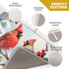 Winter Cardinal Birds Dish Drying Mat, Holly Berry Branches Dish Drying Mat for Kitchen Counter, Red Birds Absorbent Fast Dry Dish Drainer Mat Protector Xmas Microfiber Dish Drying Pad 16x18 Inch