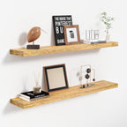 24'' Pine Wood Floating Shelves for Wall- Set of 2 - Rustic Wall Mounted Wooden Shelf for Stylish Home Décor - Natural Color - 24x6.5x1.25 Inches, 2pcs