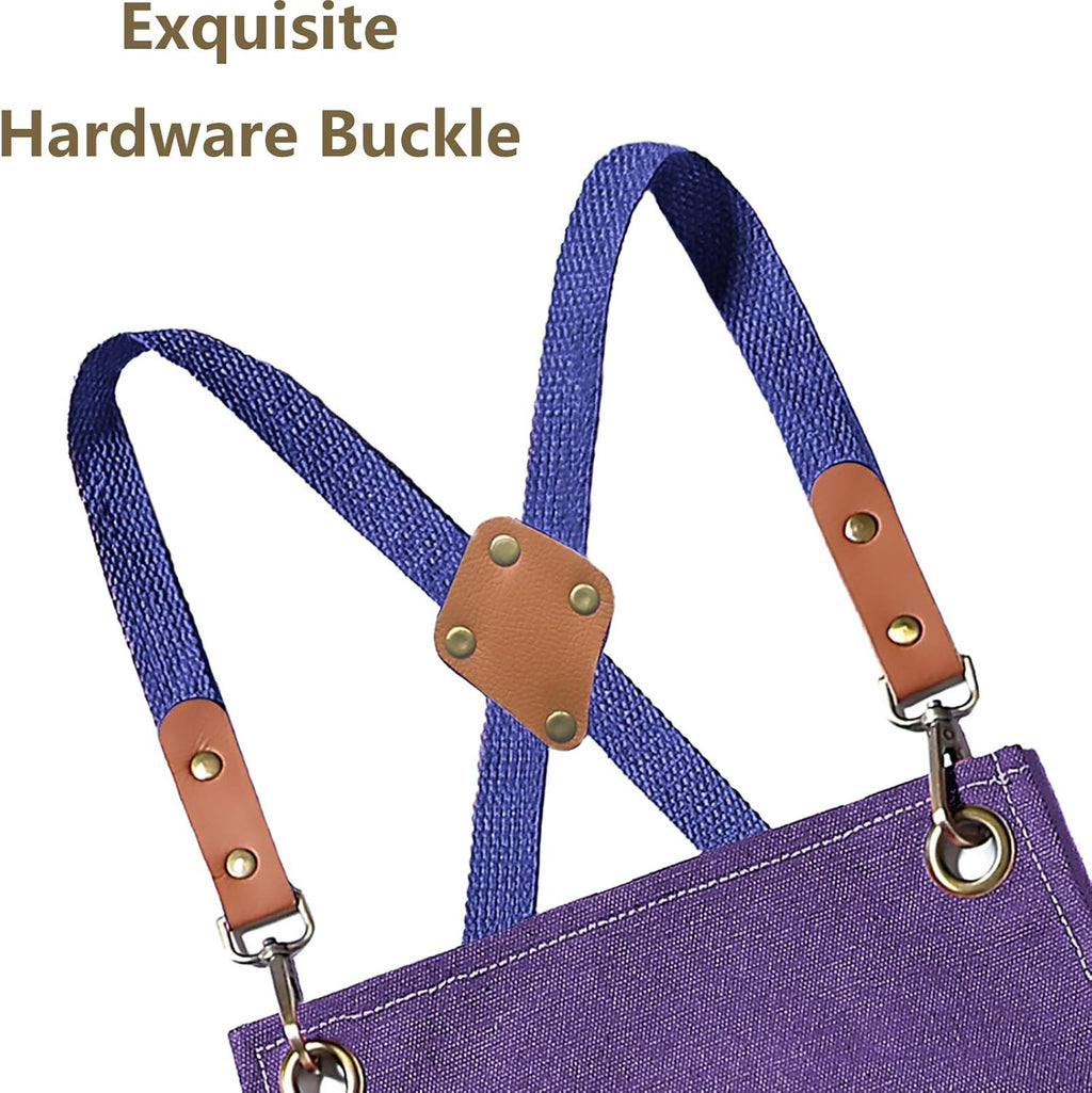 AFUN Chef Aprons for Men Women with Large Pockets, Cotton Canvas Cross Back Heavy Duty Adjustable Work Apron, Size M to XXL (Purple)