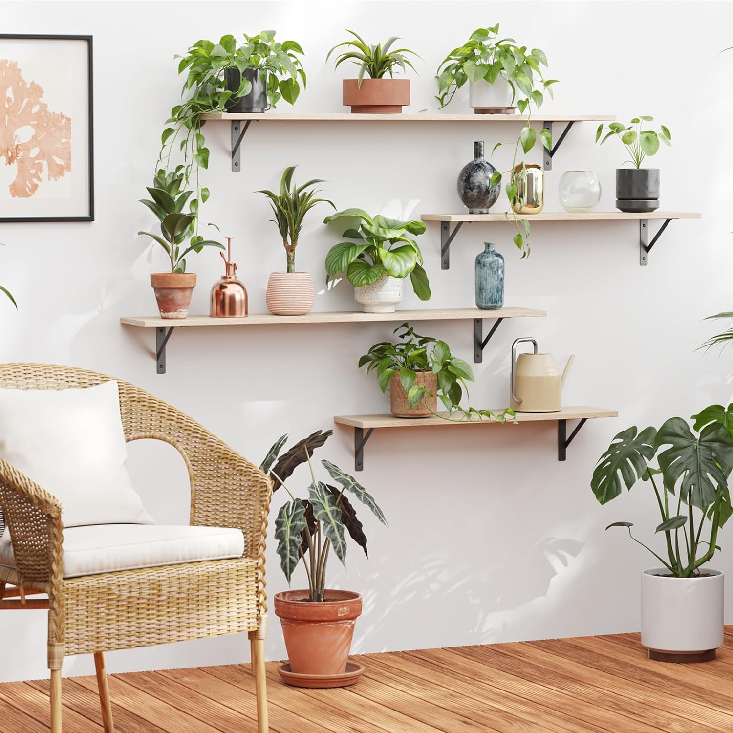 DINZI LVJ Long Wall Shelves, 47.3Inch Wall Mounted Shelves Set of 2, Extra Large Storage Ledges with Sturdy Metal Brackets for Living Room, Bathroom, Bedroom, Kitchen, Natural