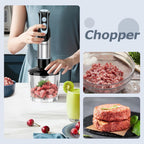 FRESKO Immersion Blender Handheld, 4-in-1 Stainless Steel Hand Electric Stick Mixer with 12-Speeds & Turbo Mode, Powerful 500W Emulsion Blender with Beaker, Chopper & Whisk