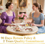 DUJUST 22 pcs Royal Vintage Porcelain Tea Set for 6, Luxury British Tea Sets for Adults with Red Patterns & Golden Trim, Beautiful Floral Tea/Coffee Cup Set, Gift Package - Royal Treat for You