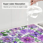 Purple Hydrangea Flowers Dish Drying Mat,Butterfly Floral Drying Rack Pad Countertop Dishes Ultra Absorbent Microfiber Kitchen Counter Mat for Coffee Countertop Decor 18x24 Inch