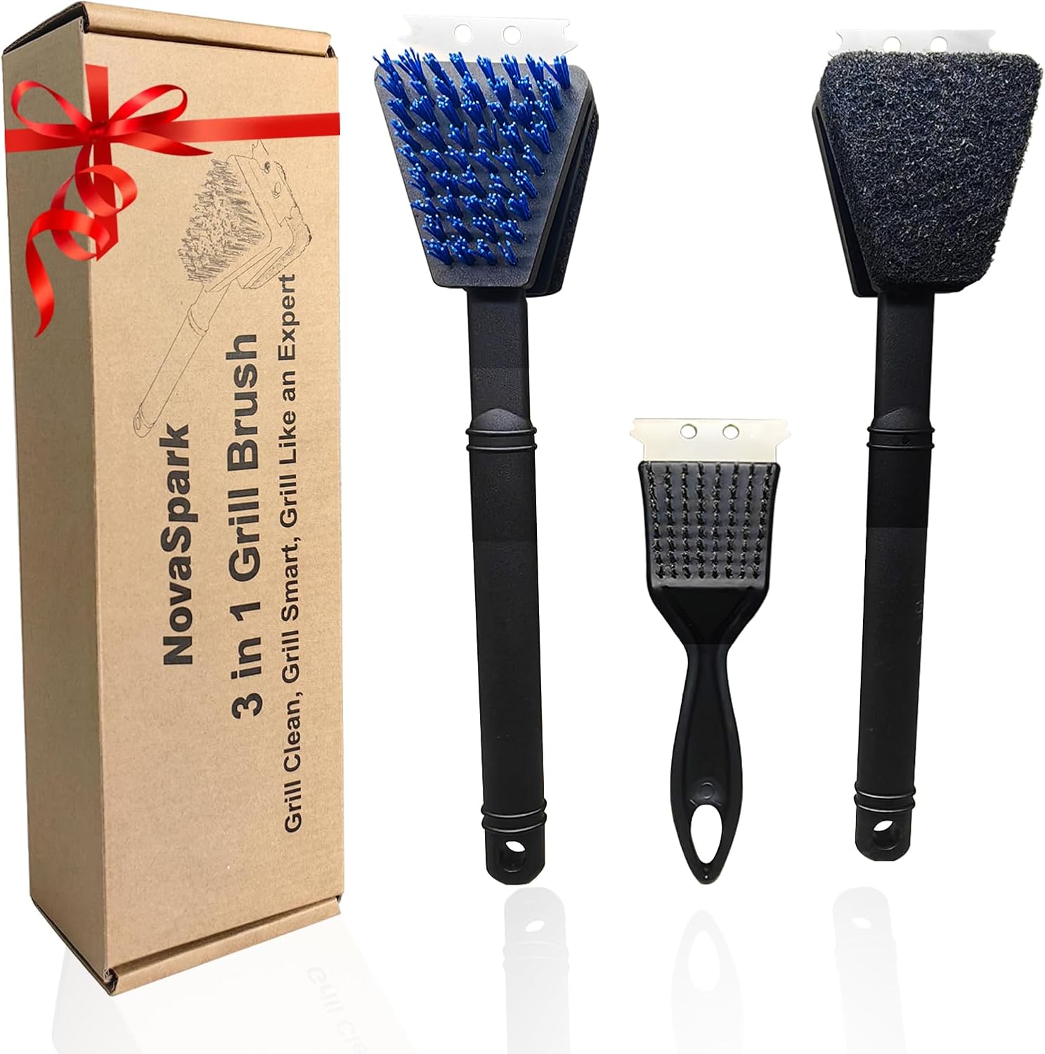 Nylon Grill Brush No Wire Bristle Barbecue Brush Grill Cleaning Kit Safe Grill Scraper Brush for Outdoor Grill Cleaner with Hole BBQ Brush Accessories Clean Cool Grates Gift for Men/Dad 3 PCS