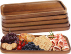 Solid Acacia Wood Serving Trays and Platters - Wooden Mini Charcuterie Boards, Rectangle Small Cheese Board for Food, Bathroom, Home Decor, Kitchen Counter, (14"x5.5", 6 Pack)