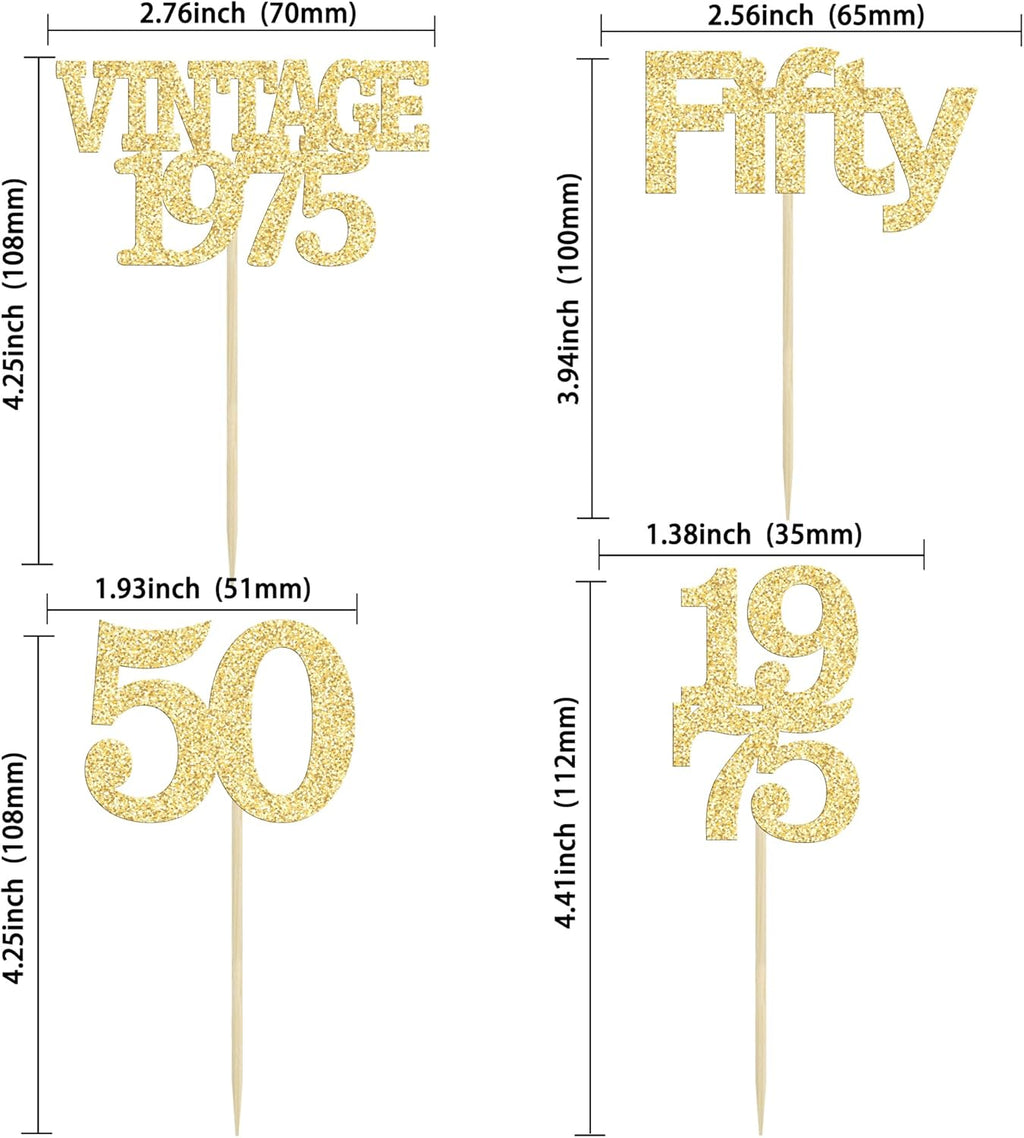 Gyufise 24Pcs 50th Birthday Cupcake Toppers Cheers to 50 Fabulous Fifty Vintage 1975 Cupcake Picks 50th Birthday Wedding Anniversary Party Cake Decorations Supplies Gold