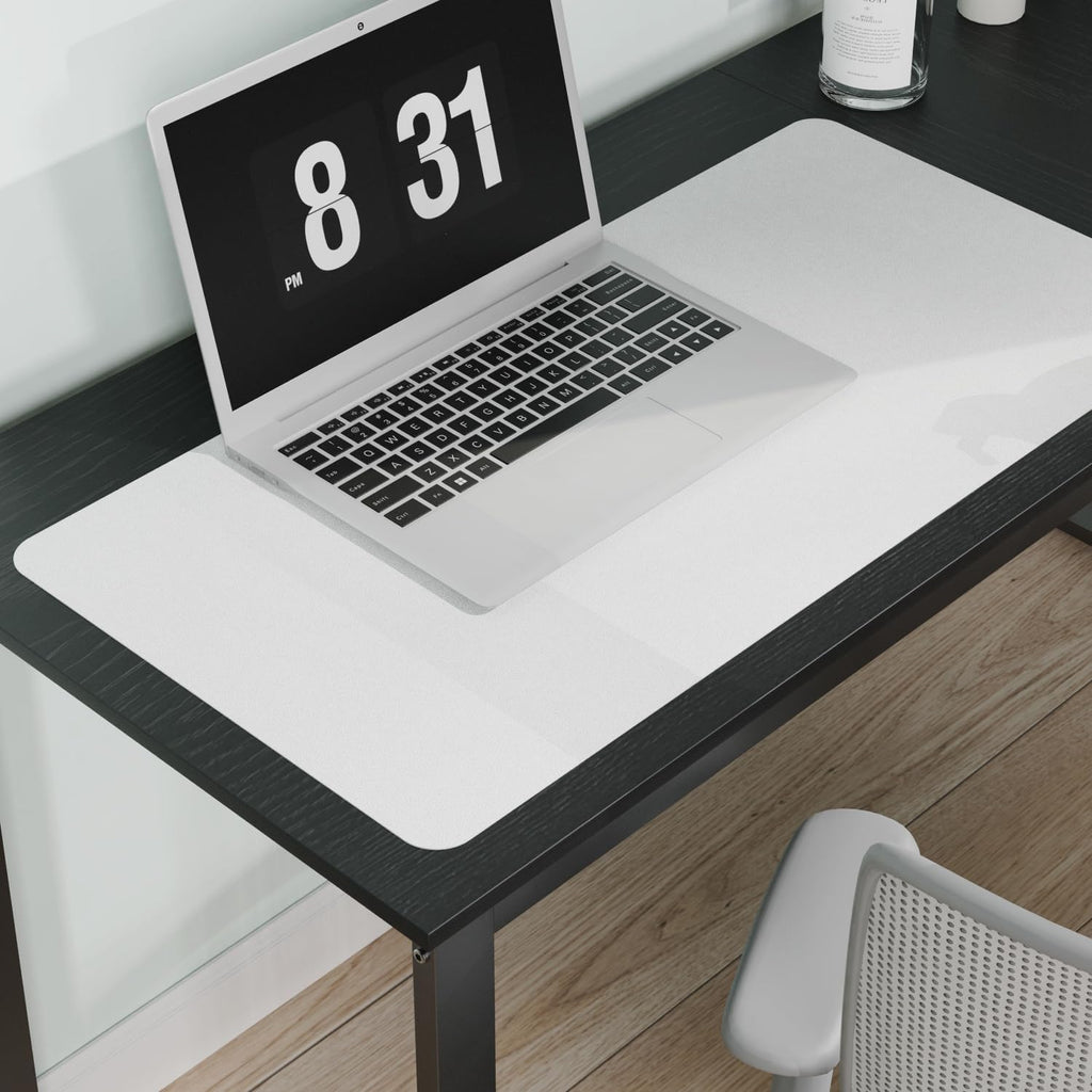 Pure White Plastic Table Cover Protector, 30" x 60" Waterproof Easy Flat PVC Desk Pad Mat, 1.5mm Thick Rectangle Vinyl Table Top Protector for Dining Room Table, Office, Dresser