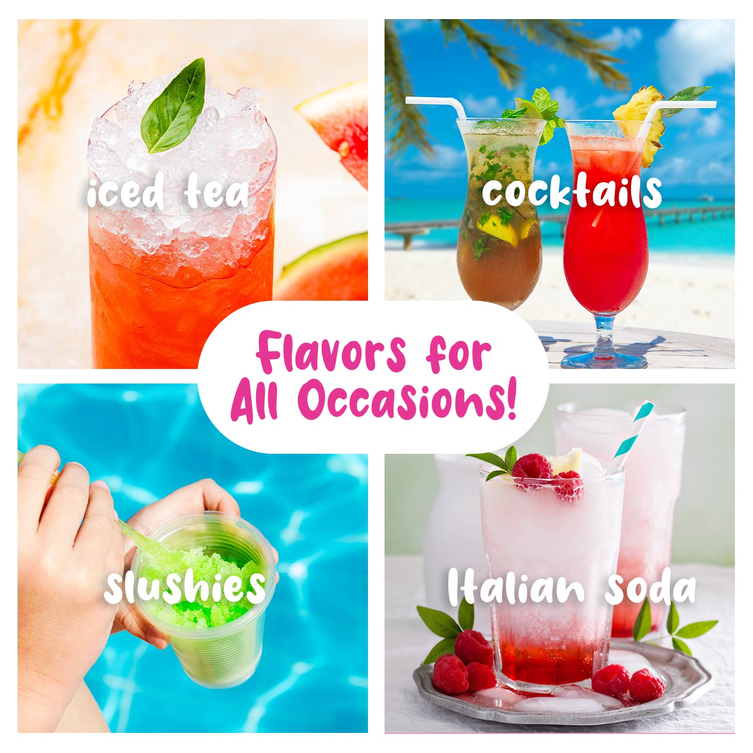 Hawaiian Shaved Ice Syrup Gallon 4-pack, Blue Cotton Candy, Strawberry, Pina Colada, Lemon-Lime, for Slushies, Italian Soda, Seltzers, Popsicles, & More, No Refrigeration Needed, Allergy-friendly