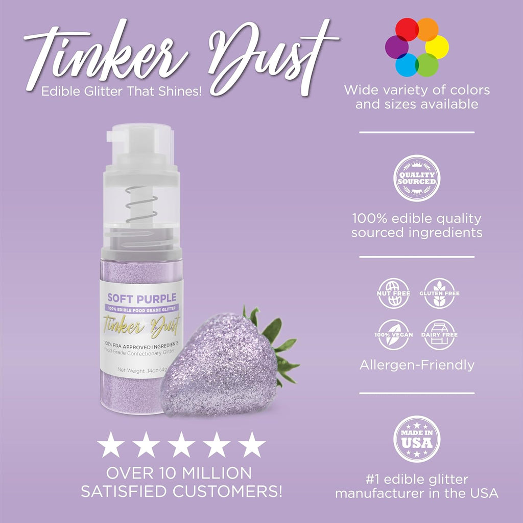 Bakell - Soft Purple Tinker Dust (4g, 1x Mini Spray Pump) Edible Glitter for Food, Desserts, and Beverages!