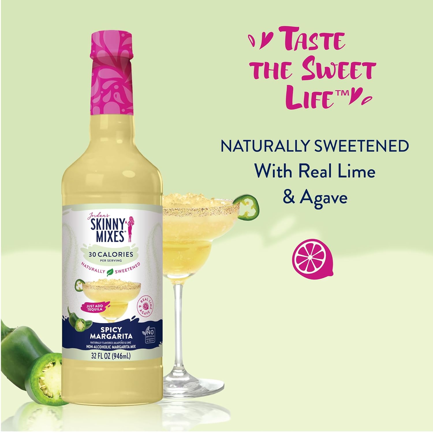 Jordan's Skinny Syrups Sugar Free Syrup, Naturally Sweetened Spicy Margarita Mix Syrup, 32 oz, Low Calorie Flavoring, Protein Shake, Cocktail & More, Gluten Free, Keto Friendly