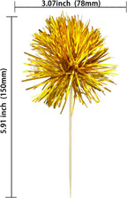 Gyufise 30Pcs Foil Firework Cupcake Toppers Sparkle Tinsel Cake Toppers Tinsel Drink Cake Decoration Cocktail Picks for Birthday Wedding Graduation Party Supplies Dark Gold