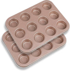 12-Cup Muffin Pan Tin for Baking, 2 Packs Nonstick Cupcake Pan Tin, Cup Cake Tray, Cheesecake Pans, Gold