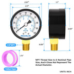 MEANLIN MEASURE 0-100Psi Well Pump Pressure Gauge 1/4" NPT 2" FACE DIAL for Well Pump Water Tire Water Pressure Tester Lower Mount, with Teflon Tape
