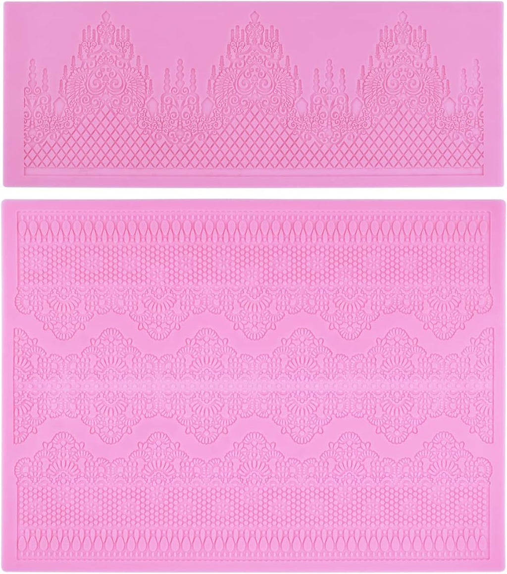 Embossing Lace Fondant Molds, Multi Circle Flowers Lace Mat Wedding Cake Decoration Tool, Rattan Shaped Cupcake Mat Silicone Molds Set of 2