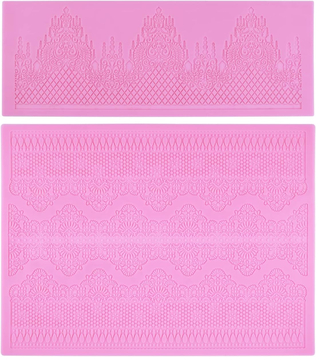 Embossing Lace Fondant Molds, Multi Circle Flowers Lace Mat Wedding Cake Decoration Tool, Rattan Shaped Cupcake Mat Silicone Molds Set of 2