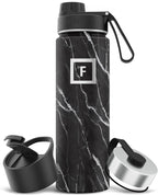 IRON °FLASK Camping & Hiking Hydration Flask with 3 Lids - Stainless Steel, Double Walled & Vacuum Insulated Water Bottle - Leak Proof & BPA Free (Black Marquina, Spout - 22 oz)