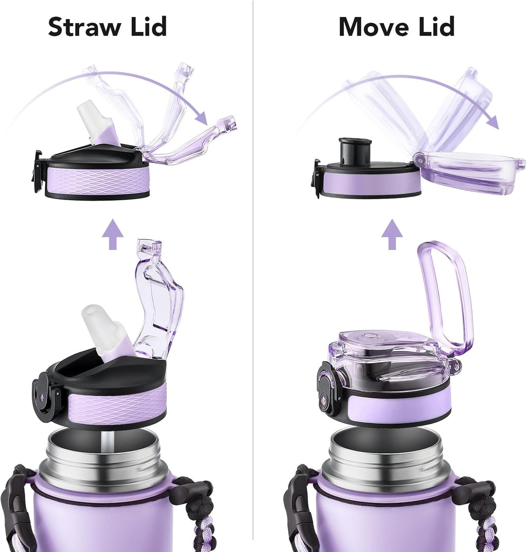 GOSWAG Insulated Sports Water Bottle, 24oz 2 Lids(with Straw/No Straw), Stainless Steel Water Bottles with Paracord Handle, Insulated Bottle with Double-Wall Vacuum Insulation