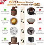 Reusable Vertuo Pod Refill Kit for Nespresso: Reusable Vertuo Capsule for Nespresso/Coffee Pods Vertuoline with 100 Aluminum Foil Lids for Any Size of Vertuo Plus Espresso Pod- Wood Grain Holder